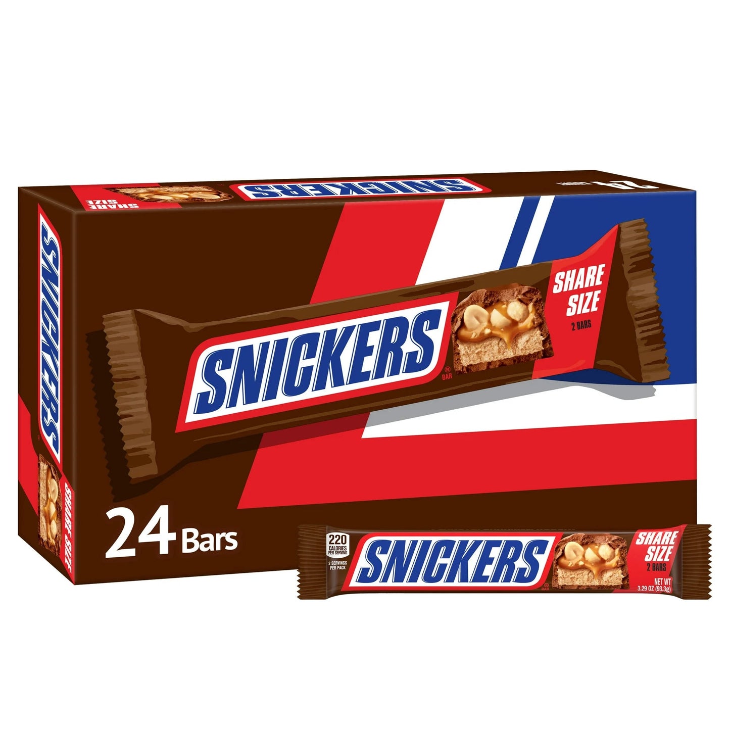 Snickers Chocolate Candy Bars Share Size - 3.29 oz. 24 ct