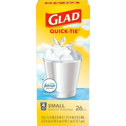 Glad OdorShield Small Trash Bags, Febreze Fresh Clean, 4 Gal, 26 Ct