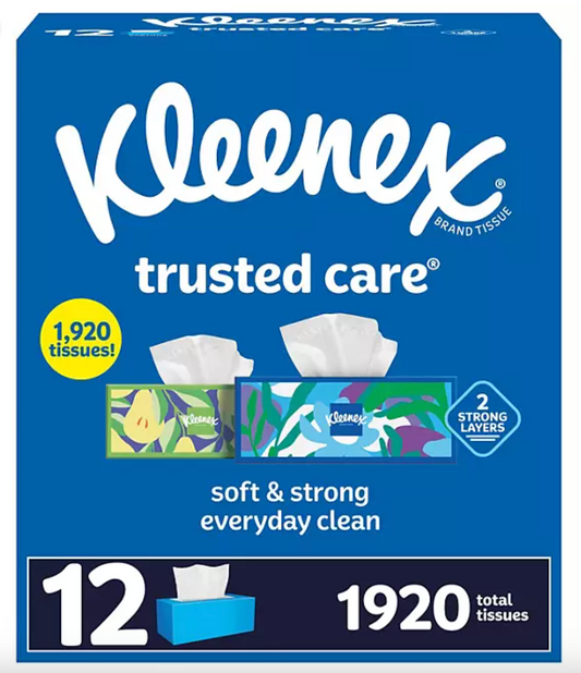 Kleenex Trusted Care Tissues 12 boxes, 160 tissues