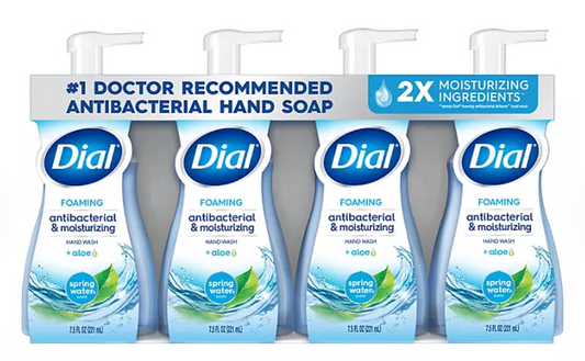 Dial Antibacterial Foaming Hand Soap, Spring Water, 7.5oz, Pack of 4