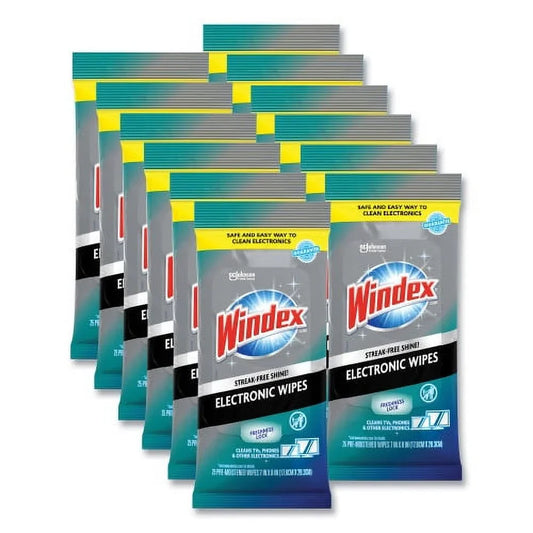 Windex Electronics Cleaner, 1-Ply, 7 x 10, Neutral Scent, 25/Pack, 12 Packs/Carton