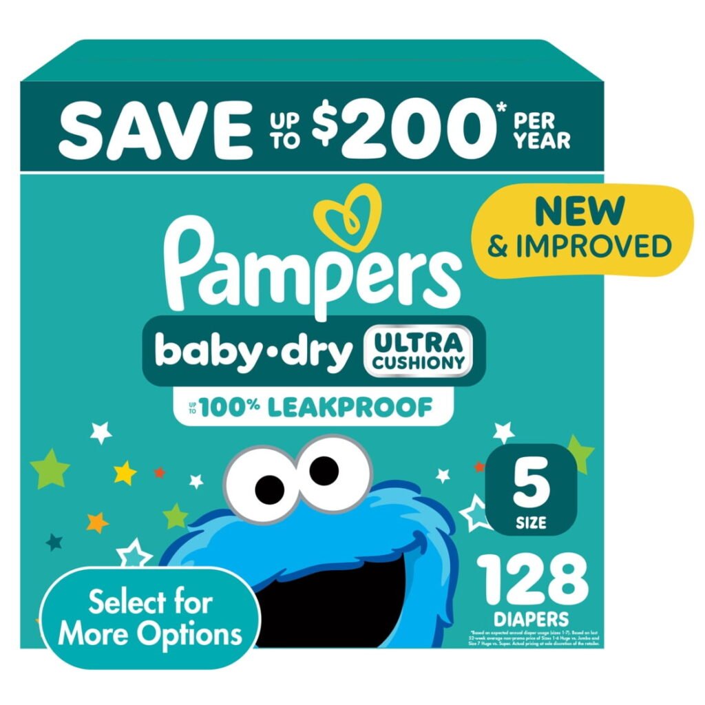 Pampers Baby Dry Diapers Size 5 Box 128CT WHOLESALE